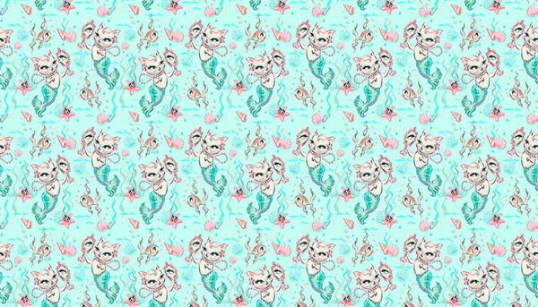 Merkittens with Pearls Aqua (Artwork)