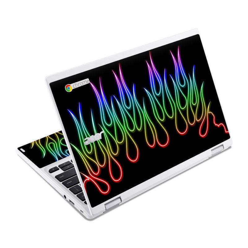 Acer Chromebook R11 Skin - Rainbow Neon Flames (Image 1)