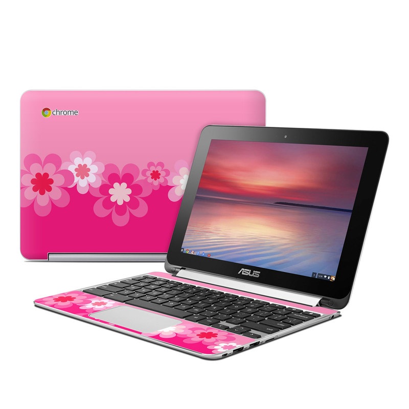 Asus Flip Chromebook Skin - Retro Pink Flowers (Image 1)