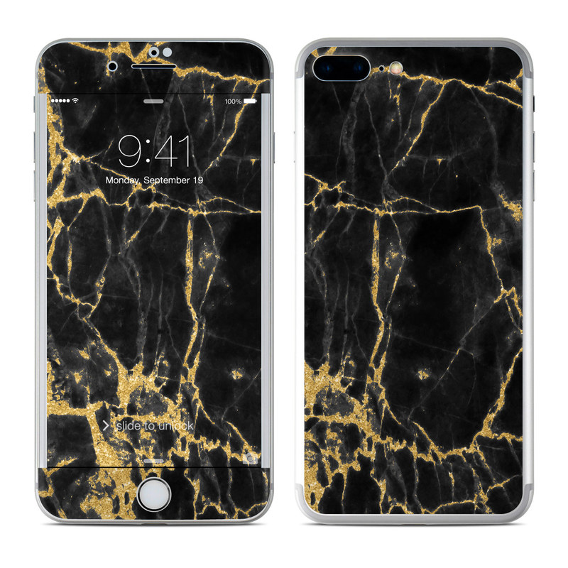 Apple iPhone 7 Plus Skin - Black Gold Marble (Image 1)