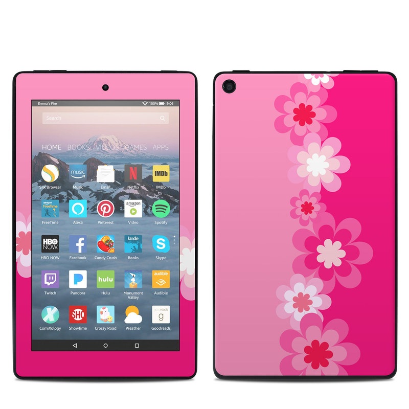 Amazon Kindle Fire 7in 9th Gen Skin - Retro Pink Flowers (Image 1)