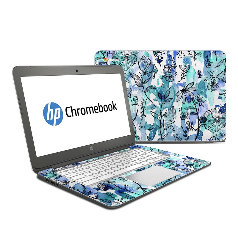 HP Chromebook 14 G4 Skin - Blue Ink Floral (Image 1)