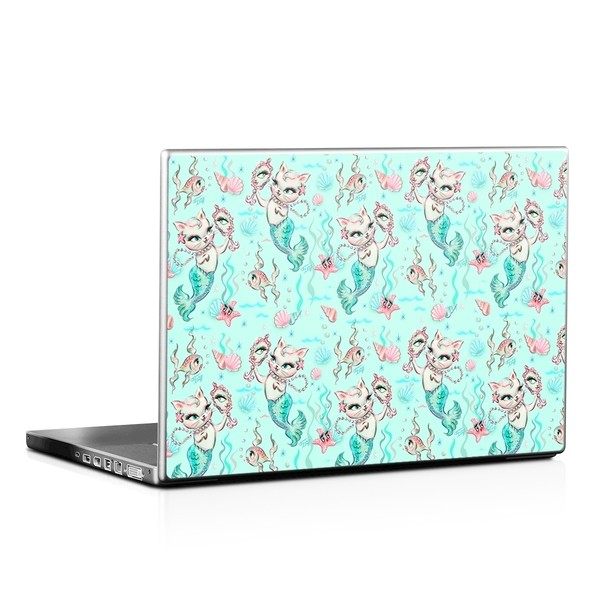 Laptop Skin - Merkittens with Pearls Aqua