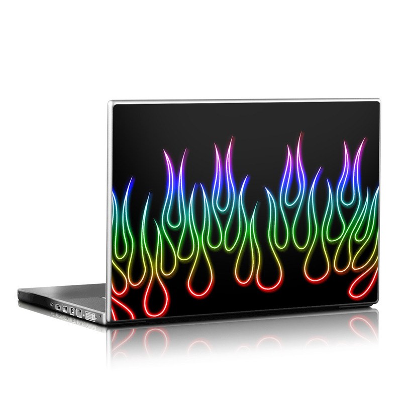 Laptop Skin - Rainbow Neon Flames (Image 1)
