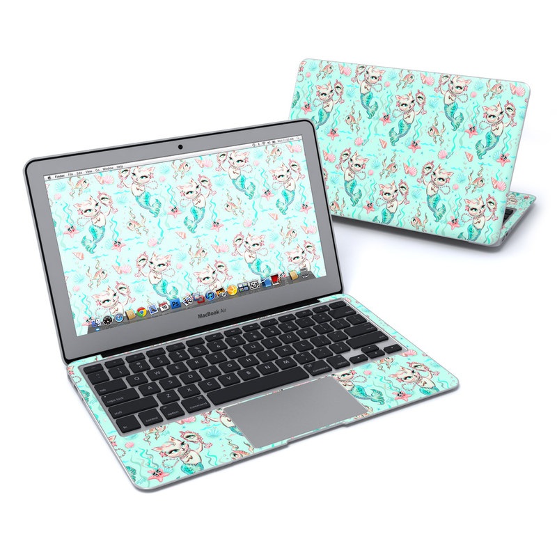 MacBook Air 11in Skin - Merkittens with Pearls Aqua (Image 1)