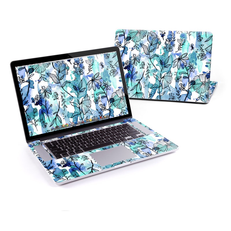 MacBook Pro Retina 15in Skin - Blue Ink Floral (Image 1)