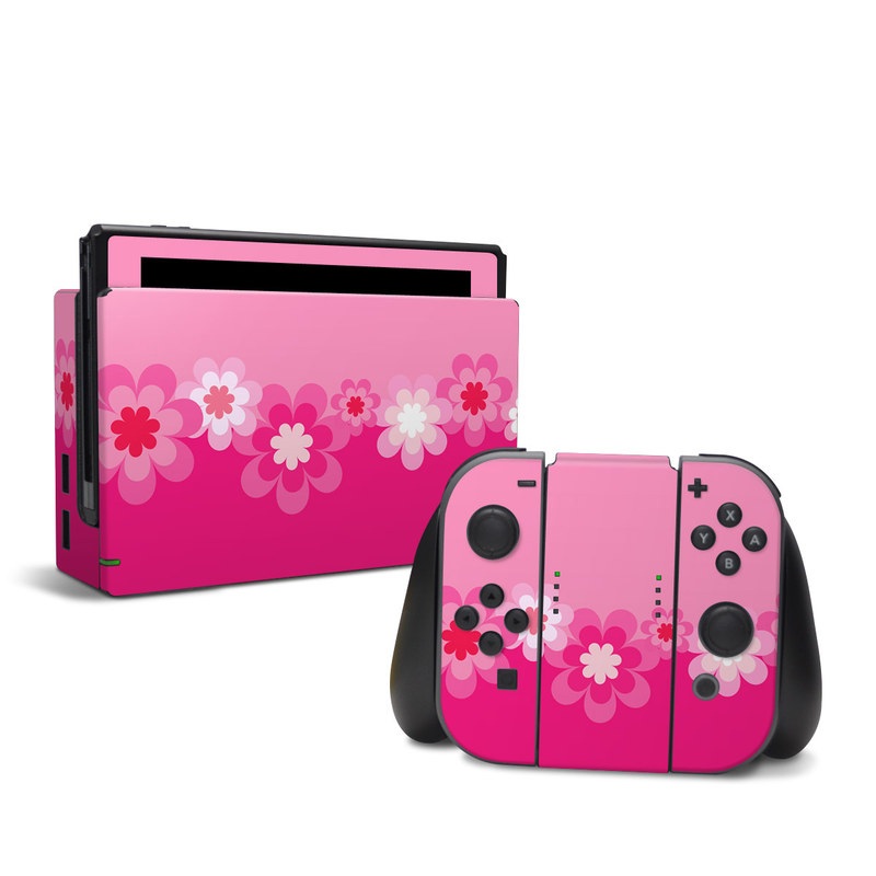 Nintendo Switch Skin - Retro Pink Flowers (Image 1)