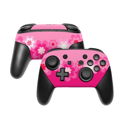 Nintendo Switch Pro Controller Skin - Retro Pink Flowers