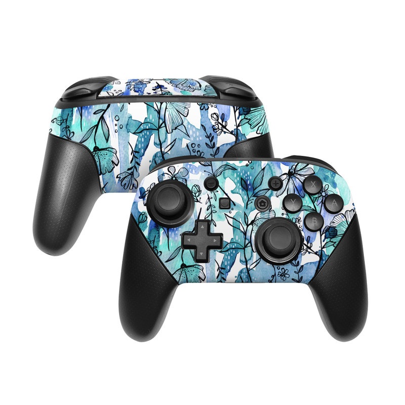 Nintendo Switch Pro Controller Skin - Blue Ink Floral (Image 1)