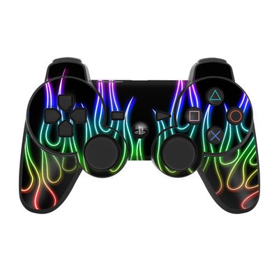 PS3 Controller Skin - Rainbow Neon Flames