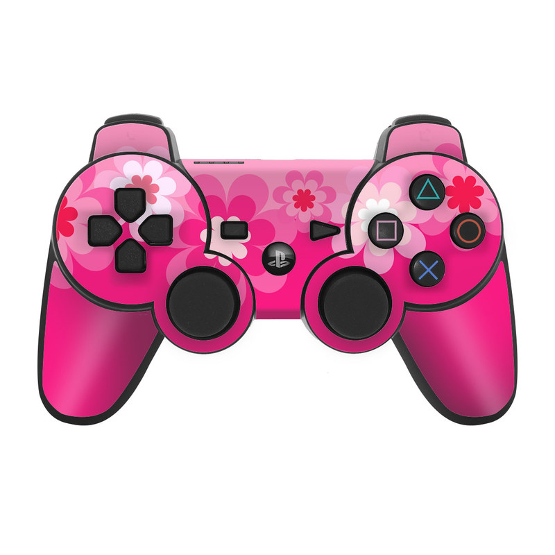 PS3 Controller Skin - Retro Pink Flowers (Image 1)