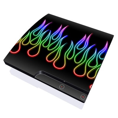 PS3 Slim Skin - Rainbow Neon Flames