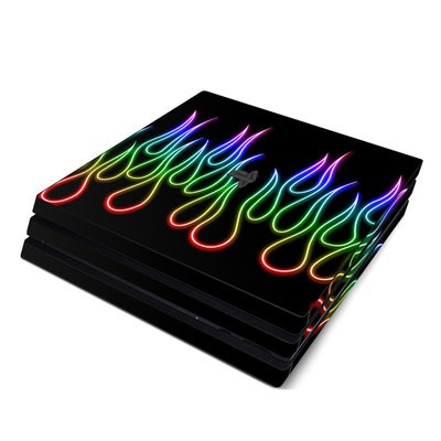 Sony PS4 Pro Skin - Rainbow Neon Flames