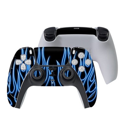 Sony PS5 Controller Skin - Blue Neon Flames