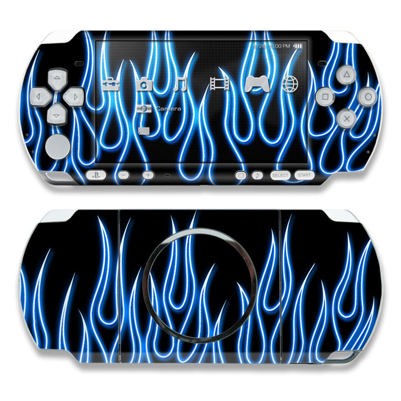 PSP 3000 Skin - Blue Neon Flames (Image 1)