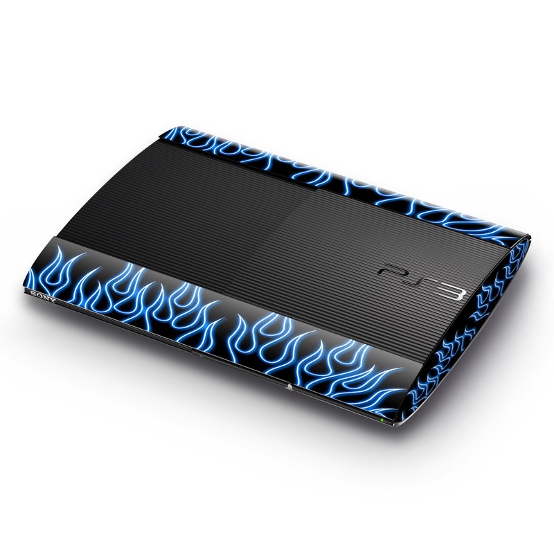 Sony Playstation 3 Super Slim Skin - Blue Neon Flames (Image 1)