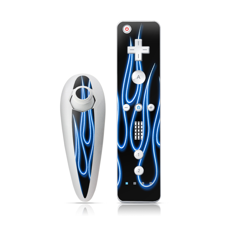 Wii Nunchuk Skin - Blue Neon Flames (Image 1)