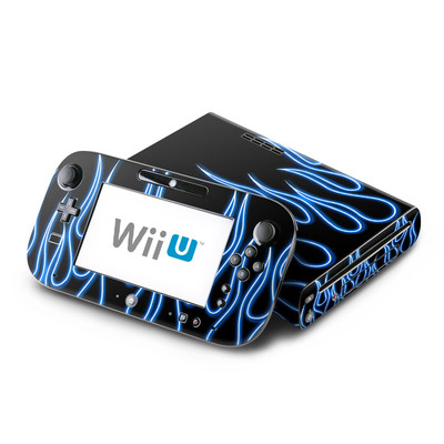 Wii U Skin - Blue Neon Flames