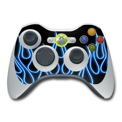 Xbox 360 Controller Skin - Blue Neon Flames