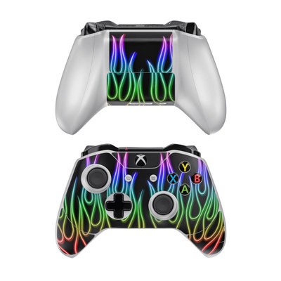 Microsoft Xbox One Controller Skin - Rainbow Neon Flames