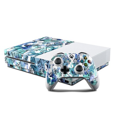 Microsoft Xbox One S Console and Controller Kit Skin - Blue Ink Floral