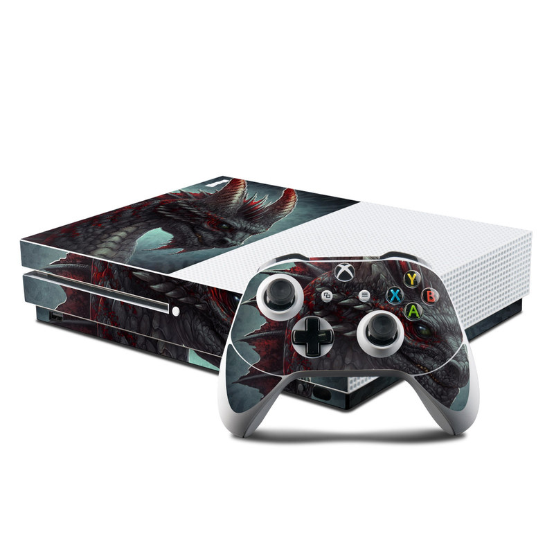 Microsoft Xbox One S Console and Controller Kit Skin - Black Dragon (Image 1)