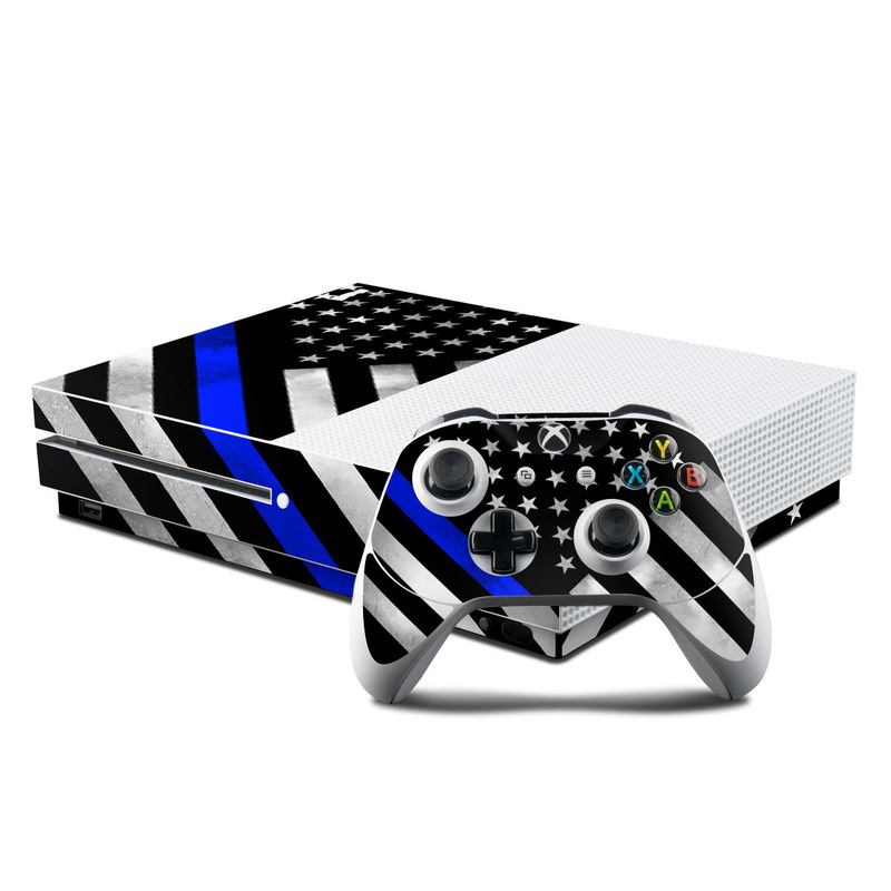 Microsoft Xbox One S Console and Controller Kit Skin - Thin Blue Line Hero (Image 1)